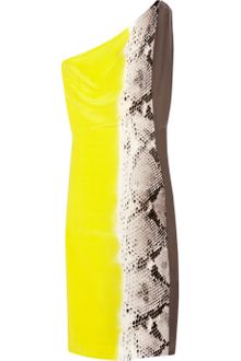 Just Cavalli Snake-print Color-block Silk One-shoulder Dress - Lyst