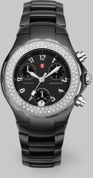 Michele Watches Tahitian Ceramic Diamond Chronograph Bracelet Watch - Lyst