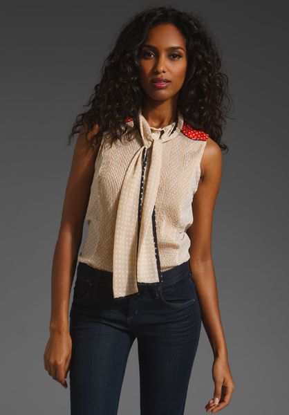 Z Spoke By Zac Posen Polka Dot Chiffon Blouse in Red/beige/blue Combo in Red (red & beige & blue) - Lyst