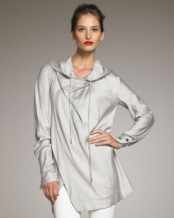 Donna Karan New York Hooded Satin Tunic - Lyst