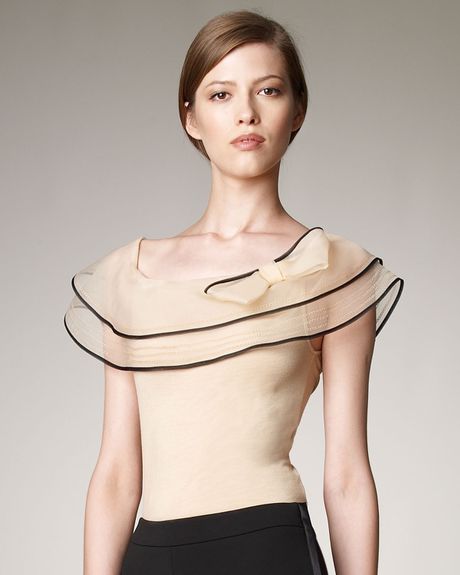 Valentino Off Shoulder Tiered Voulant Tee in Gold (champagne) - Lyst