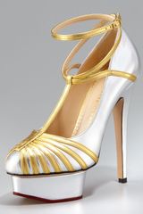 Charlotte Olympia Metallic Ankle-wrap Platform Pump