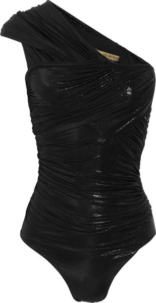 Clube Bossa Couture Oneshoulder Stretchlamé Swimsuit in Black - Lyst