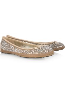 Jimmy Choo Weber Crystal-embellished Suede Ballet Flats - Lyst