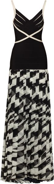 Hervé Léger Printed Silkchiffon and Bandage Dress in Black - Lyst