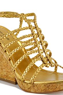 Kate Spade  Gold Leather Cork Wedge Sandal - Lyst