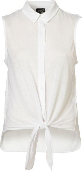 Topshop Knot Front Shirt in White - Lyst