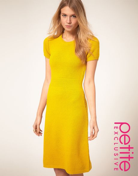 ... Asos Petite Exclusive Knitted Midi Dress in Yellow (sulphuryellow
