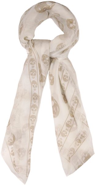 Alexander Mcqueen Cashmereblend Skull Scarf in Beige (white) - Lyst