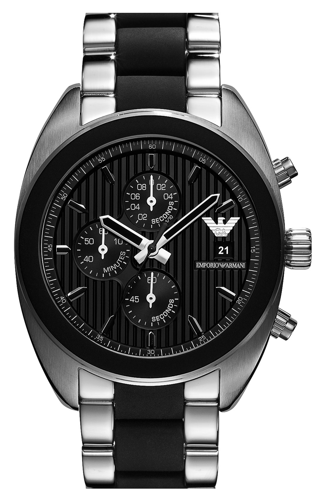 Emporio Armani Large Round Chronograph 2-tone Watch in Silver for Men ...