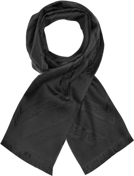 Versace Signature Woven Greca Wool Scarf in Black - Lyst
