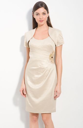 Metallic Crepe Sheath Dress & Bolero 