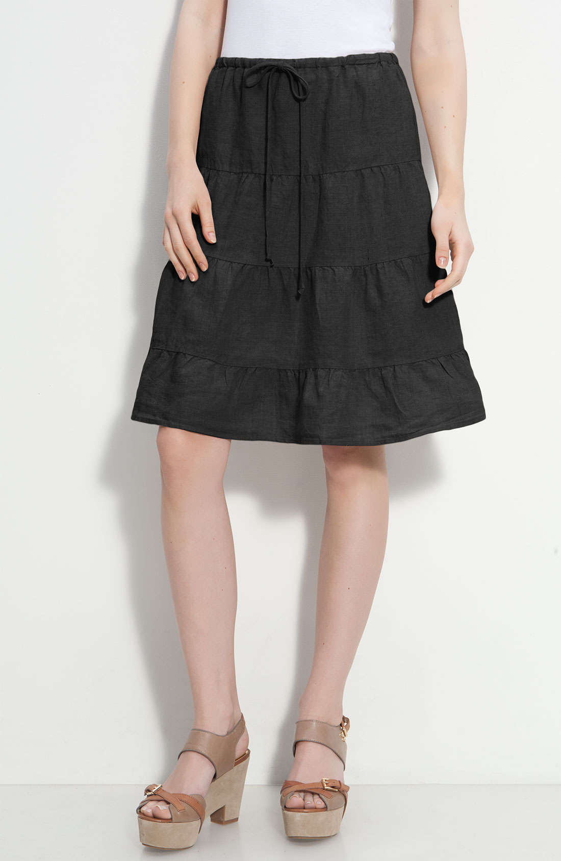 Allen Allen Drawstring Linen Skirt in Black Lyst