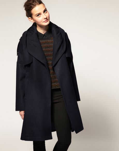 Asos Collection Asos Wool Coat with Hood in Blue (navy) - Lyst