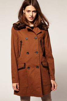 ASOS Collection Asos Double Breasted Coat with Fur Collar - Lyst