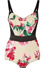 Dolce & Gabbana Peony-Print Matte-Satin Bodysuit
