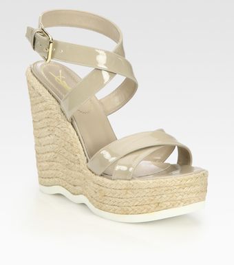 Yves Saint Laurent Patent Leather Espadrille Wedge Sandals - Lyst