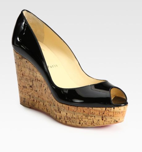 Christian Louboutin Patent Leather Cork Wedge Pumps in Black - Lyst