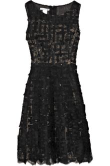 Oscar de la Renta Sequined Chiffon and Chantilly Lace Dress - Lyst