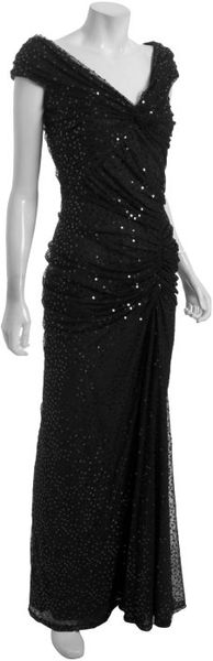   Sequin Mesh Pleated V-neck Cap Sleeve Gown 