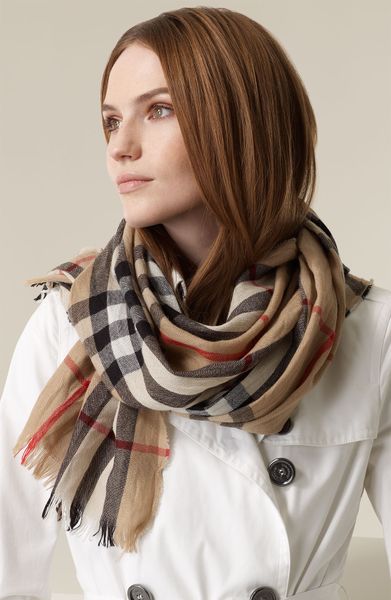 BURBERRY Wool Silk Gauze Giant Check Lightweight Scarf Archive Beige 560990 | FASHIONPHILE