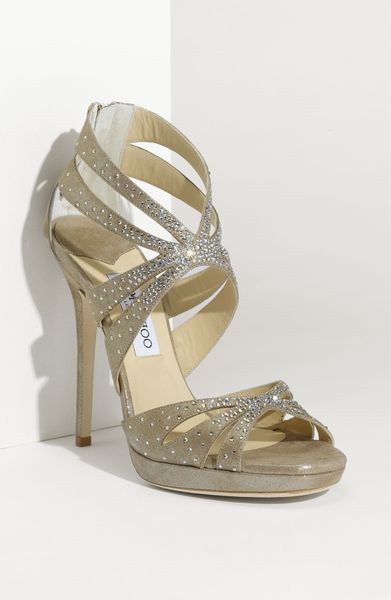 Jimmy Choo Garland Glitter Sandal in Beige (sand) - Lyst