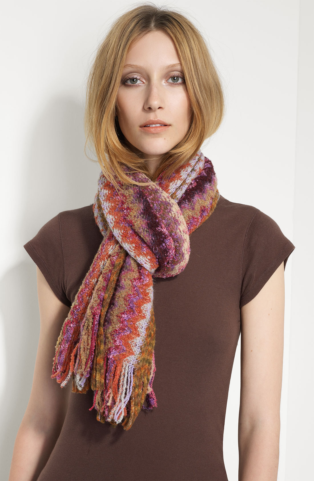 Missoni Multi Zigzag Scarf in Brown (pink) Lyst
