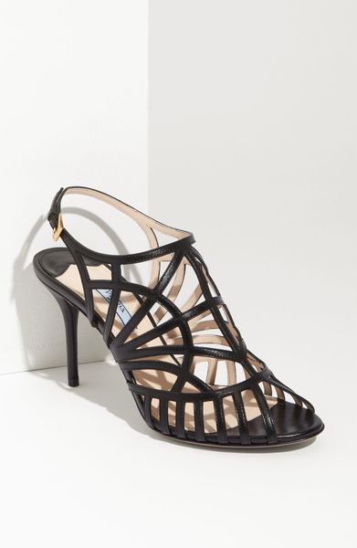 Prada Caged Patent Leather Sandal in Black (nero) - Lyst