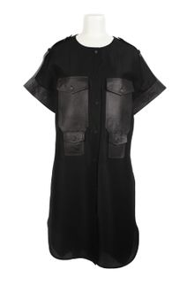 Alexander Wang Button-down Dress in A Blend Of Viscose and Ramie with Calf Leather Detailing - Lyst