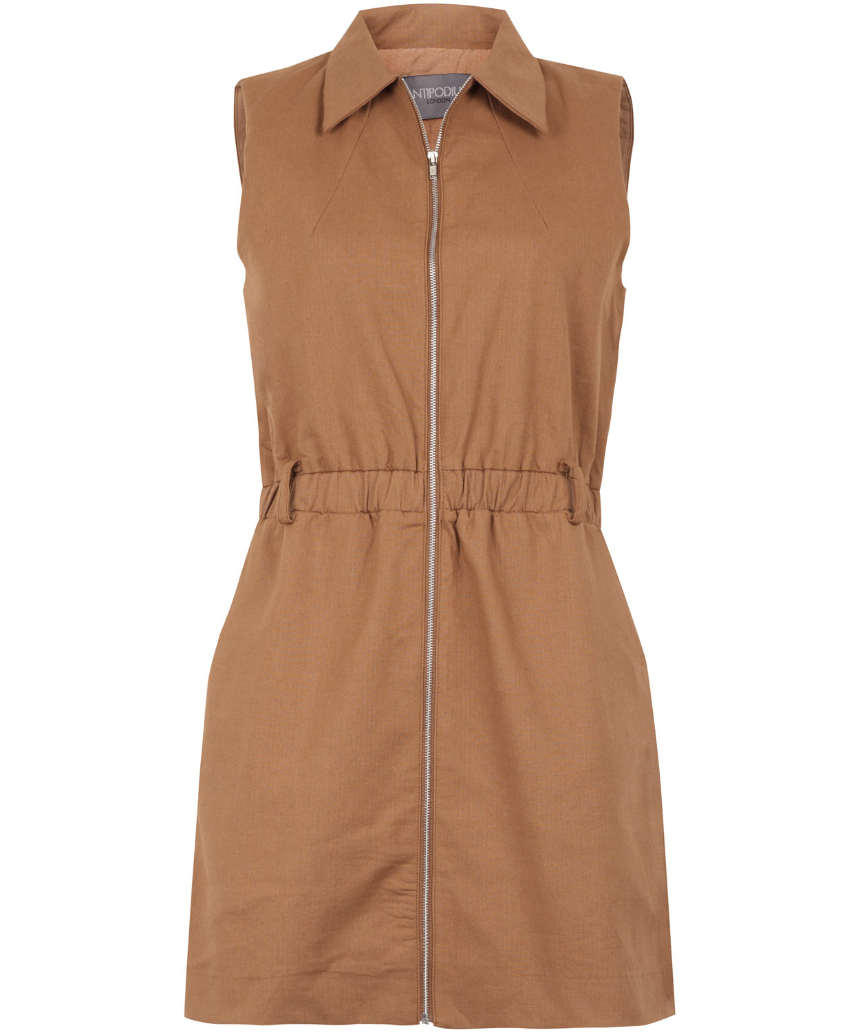 Antipodium Brown Sleeveless Zip Front Dress in Brown Lyst