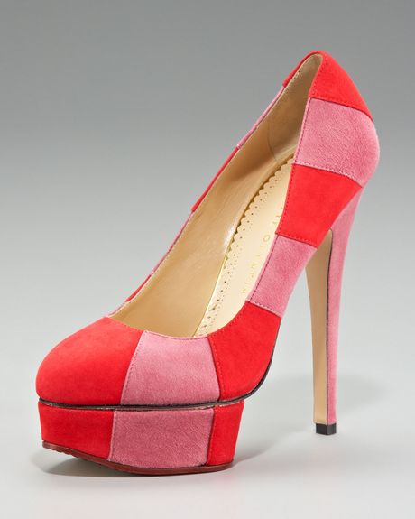 Charlotte Olympia Striped Suede Platform Pump in Pink (red purple) - Lyst