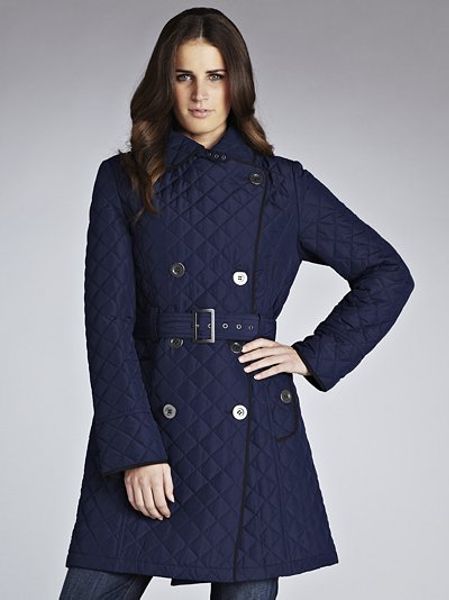 John Lewis Women Quilted Trench Coat Navy in Blue (navy) | Lyst