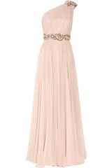 Marchesa Embellished One-shoulder Silk-chiffon Gown
