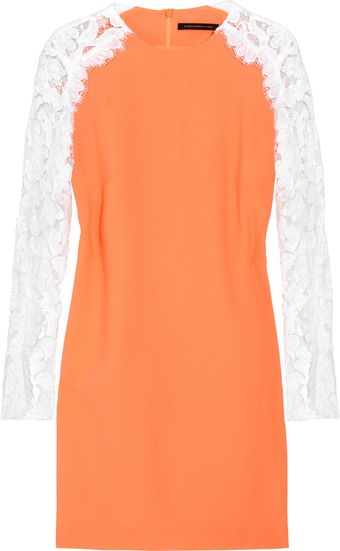  Neon Lace-sleeve Wool-blend Crepe Dress 