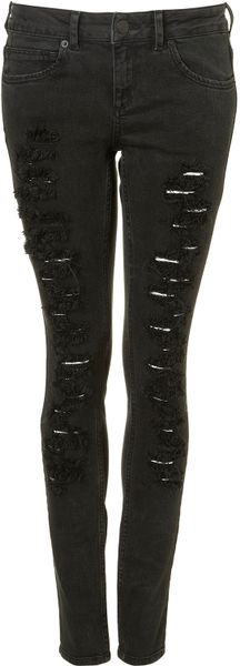 Moto Dark Green Ripped Skinny Jean - Lyst