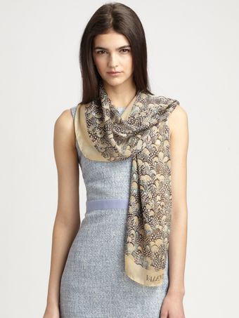  Feather Print Oblong Silk Scarf 
