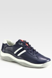 Prada Leather Lace-up Sneakers - Lyst