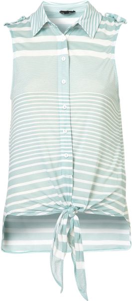 Topshop Stripe Knot Front Shirt in Green (mint) - Lyst