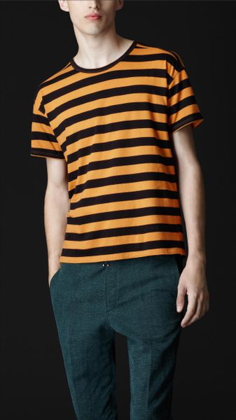 Burberry Prorsum Striped Crew Neck Tshirt in Orange for Men (bright larch) - Lyst