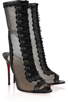 Christian Louboutin Attention 100 Cutout Mesh and Leather Boots - Lyst