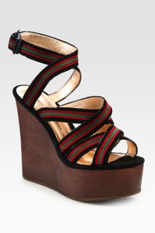 Marc By Marc Jacobs Suede & Leather Contrast Stripe Wedge Sandals - Lyst