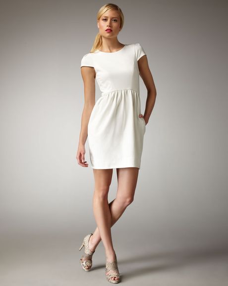 Shoshanna Capsleeve Shift Dress in White (ivory) - Lyst