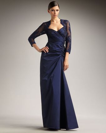 Tadashi Shoji Lace-detail Taffeta Gown - Lyst