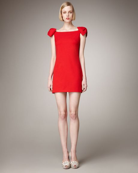 Valentino Bow-Sleeve Dress in Red - Lyst