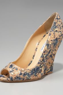 Oscar de la Renta Painterly Cork Wedge Pump - Lyst
