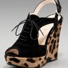 Prada Laceup Wedge Sandal in Black (black leopard) - Lyst