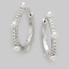 Mikimoto 3.5mm Cultured Pearl, Diamond & 18k White Gold Hoop Earrings in Silver - Lyst