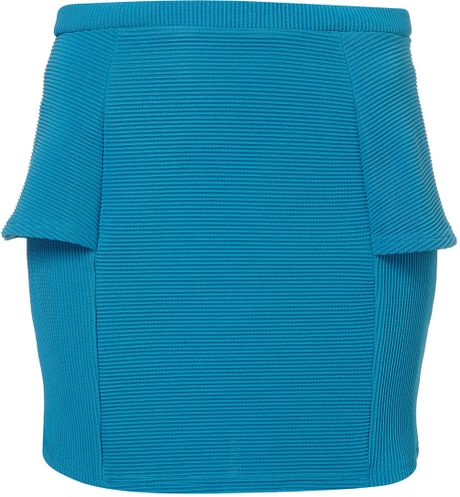 Topshop Ribbed Peplum Bodycon Skirt in Blue (lt turquoise) - Lyst
