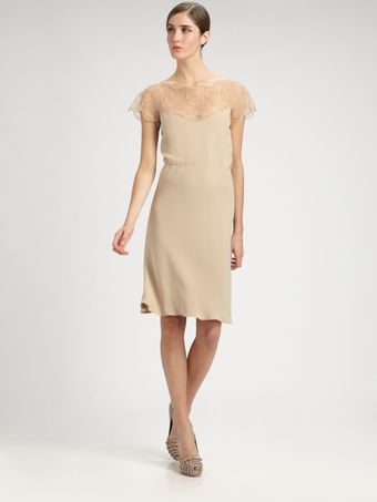 Valentino Flutter Sleeve Lace-topped Dress - Lyst