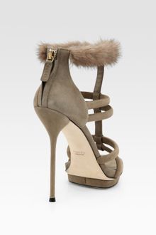 Gucci Mink-trimmed Suede Sandals - Lyst
